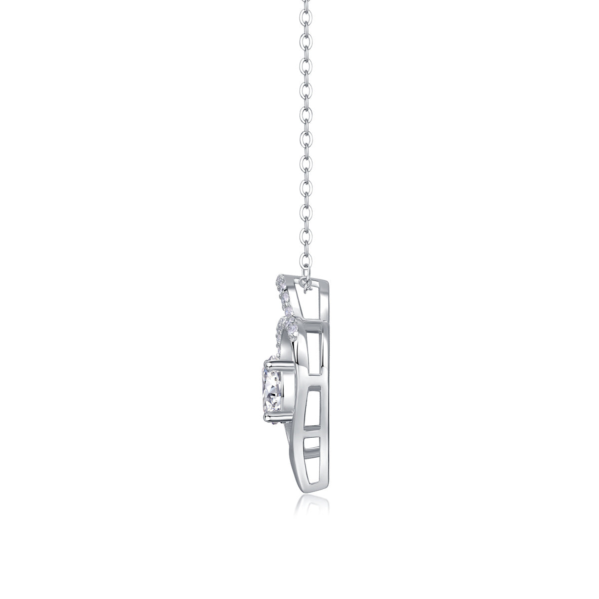 Heart To Heart Connected Luxury Fashion Diamond Pendant Necklace Set With Mosan Diamond Silver Ornaments